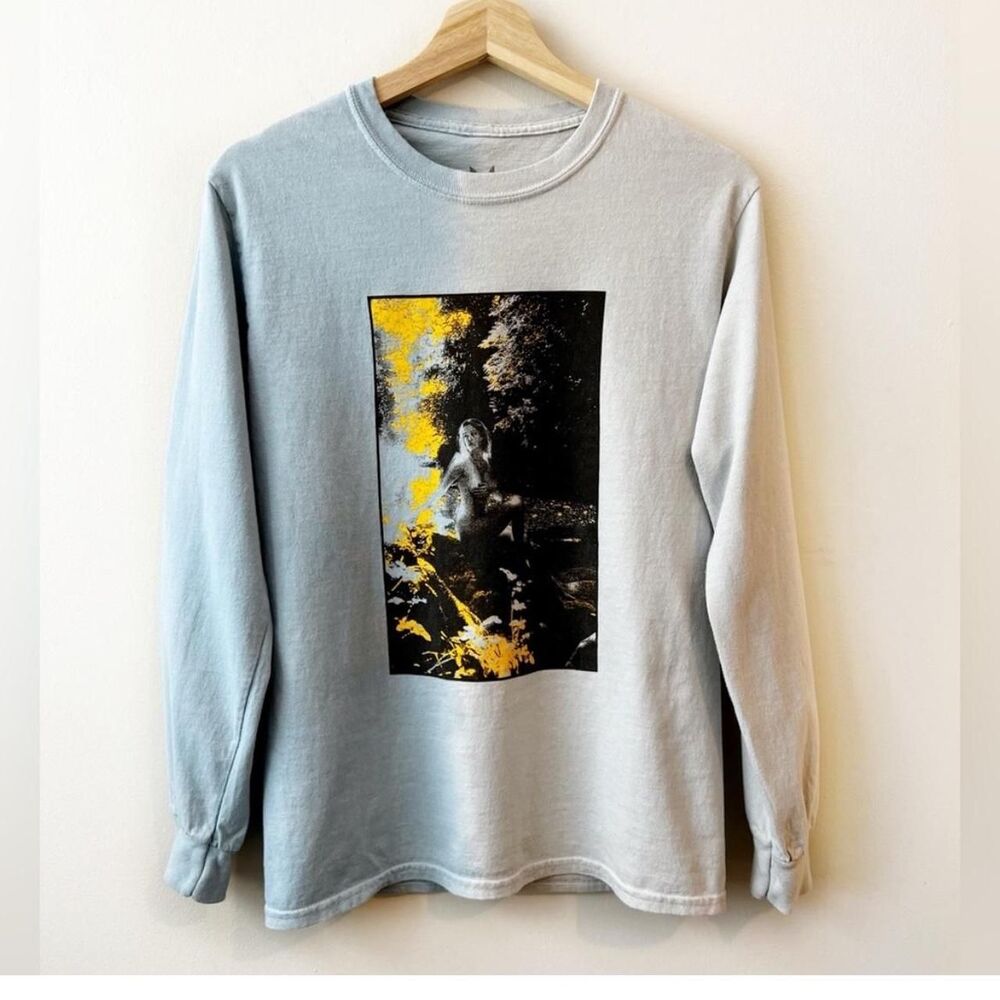 Retro Men's T-shirt Playboy Tie-dye Light Blue 2019 Long Sleeve Size Small